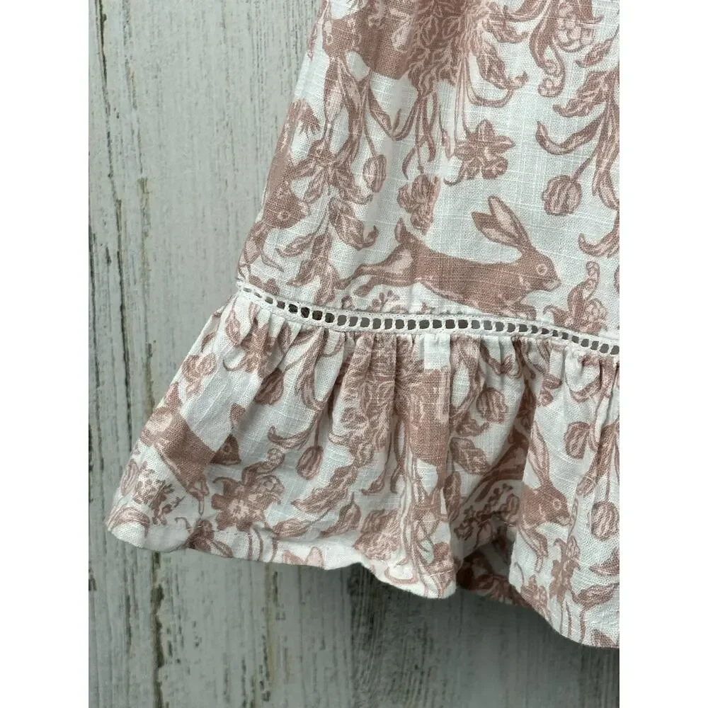 Haute Hippie Girl's 4T Dress Sleeveless Pink Toile Easter Bunny Layered Twirl‎